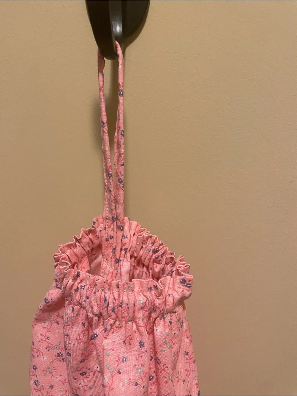 Large Pink Hanging Grocery Bag Storage with Flower Print